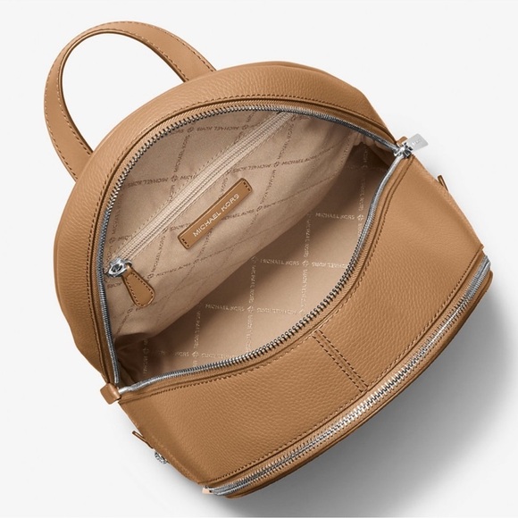 Michael Kors Rhea Medium Pebbled Leather Backpack Peanut - Picture 10 of 11